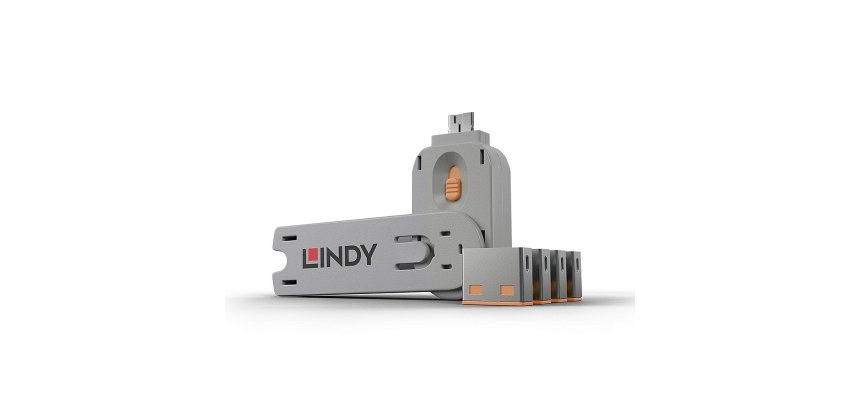 Lindy Bloqueur de port USB A, 4 pièces + clé, Orange