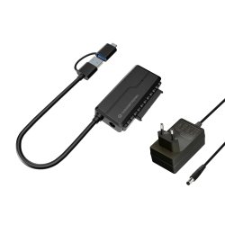Conceptronic ABBY21B USB 3.0 SATA Adapter with Power Adapter, 2.5"/3.5" SATA HDD/SSD, 2-in-1 USB C/A Cable