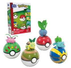 MEGA Pokémon Grass-Type Trainer Team Building Toy Kit, 4 Action Figures (118 Pieces) for Kids