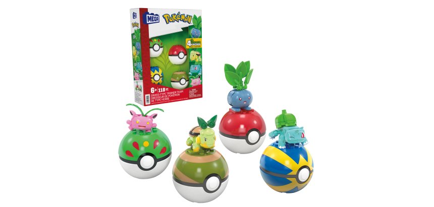 MEGA Pokémon Grass-Type Trainer Team Building Toy Kit, 4 Action Figures (118 Pieces) for Kids