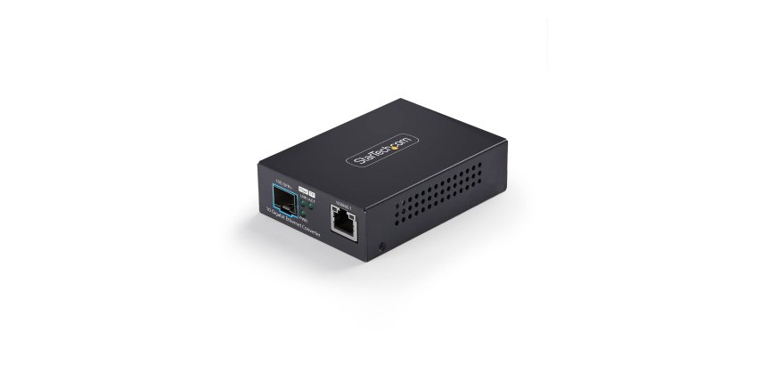 StarTech.com Convertisseur de Média Fibre Optique 10 GbE SFP+, 10 Gigabit Ethernet RJ-45 vers 10GBASE-X SFP+, Monomode, Multimode, Trames Jumbo 16K, Conforme TAA