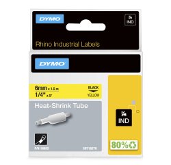 DYMO Rhino etiquetas industriales de tubo termorretráctil | 6 mm x 1,5 m | de color negro sobre fondo amarillo
