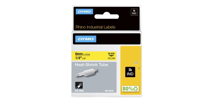 DYMO Rhino etiquetas industriales de tubo termorretráctil | 6 mm x 1,5 m | de color negro sobre fondo amarillo