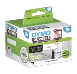 DYMO LW auténticas etiquetas durables | 19mm × 64mm | 2 rollos de 450 etiquetas "White Poly" (900 unidades) | Etiquetas que duran sobre superficies exigentes para etiquetadoras LabelWriter