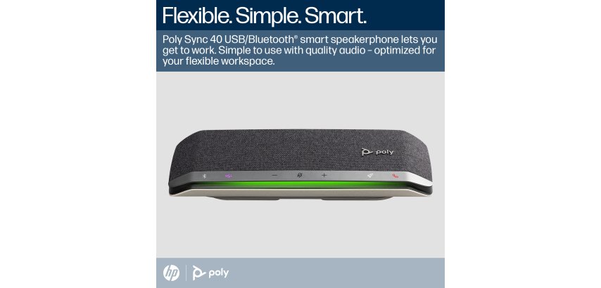 HP Poly Sync 40+ Microsoft Teams Certified USB-A USB-C Speakerphone +BT700 USB-A Adapter