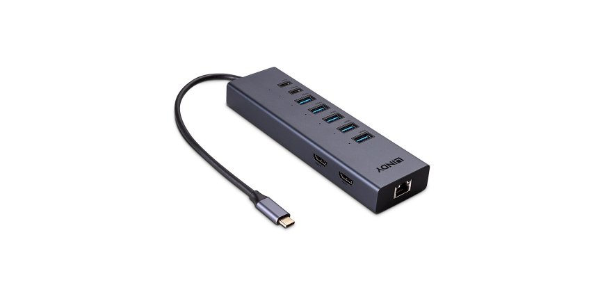 Lindy 43373 base para portátil y replicador de puertos Alámbrico USB 3.2 Gen 2 (3.1 Gen 2) Type-C Gris