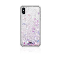 WHITE DIAMONDS - Cover semi-trasparente in TPU rigido con glitter fluttuanti nel liquido compatibile con Apple iPhone Xs/ iPhone X