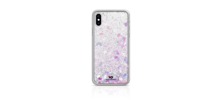 WHITE DIAMONDS - Cover semi-trasparente in TPU rigido con glitter fluttuanti nel liquido compatibile con Apple iPhone Xs/ iPhone X