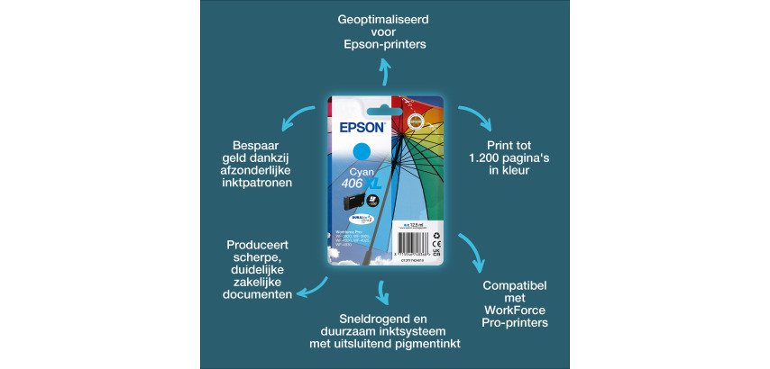 Epson Singlepack Cyaan 406XL Paraplu DURABrite Ultra-inkt