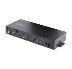 StarTech.com 16-Port Industrial USB 3.0 Hub 5Gbps, Metal, DIN/Surface/Rack Mountable, ESD Protection, Terminal Block Power, up to 120W Shared USB Charging, Dual-Host Hub/Switch