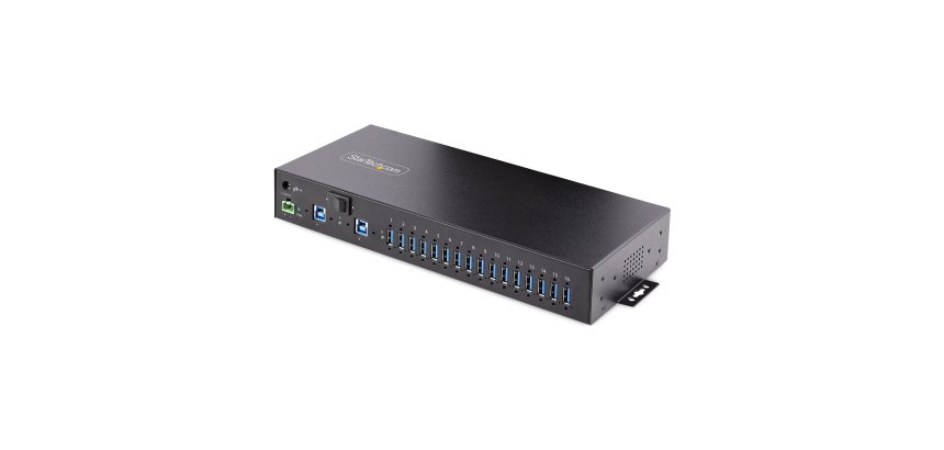StarTech.com Hub USB 3.0 5Gbps Industriel à 16 Ports - Montage DIN/Surface/Rack - Protection ESD - Commutateur USB 3.0 Alimenté, Jusqu'à 120W de Charge USB Partagée - Hub USB pour PC Portable/Bureau à Double Hôte