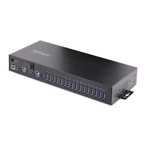 StarTech.com 16-Port Industrial USB 3.0 Hub, 5Gbps, Staal, DIN/Wand/Rack Monteerbaar, ESD Beveiliging, Terminal Block Voeding, Tot 120W Gedeelde USB Charging, Dual-Host Hub/Switch