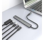 AISENS USB-C Dock 5 en 1, USB-C A, 1x HDMI 2x USB-A, 1x USB-C, 1x USB-C PD, Gris, 15cm