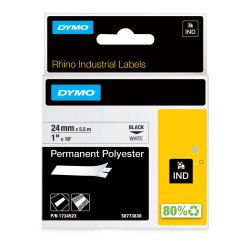 DYMO Rhino Etiquetas industriales permanentes de poliéster | 24 mm x 5,5 m | Impresión en negro sobre blanco | Autoadhesivas | Para etiquetadoras LabelManager y Rhino