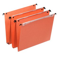 Dossier suspendu esselte dual kraft orange 220g a4 tiroir entraxe 330mm h245mm fond v volet d'agrafage boite 25 unites