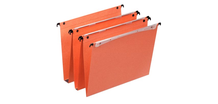 Dossier suspendu esselte dual kraft orange 220g a4 tiroir entraxe 330mm h245mm fond v volet d'agrafage boite 25 unites