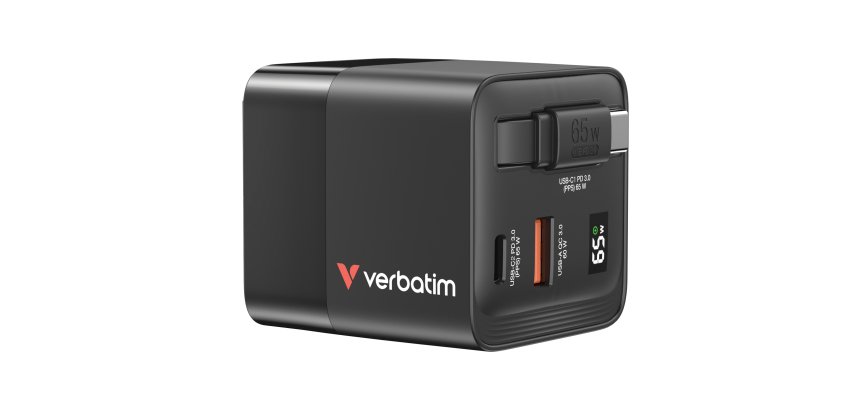 Verbatim GaN Charger 65W Universel Noir Secteur Charge rapide Intérieure