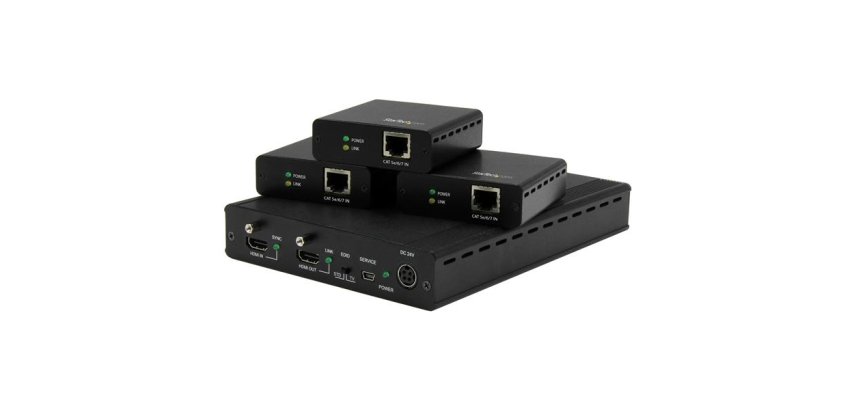 StarTech.com Juego Extensor HDBaseT de 3 Puertos - Alargador HDMI por Cable Cat5 con 3 Receptores - Hasta 4K