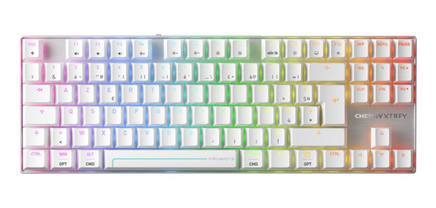 CHERRY MX 8.2 Pro TMR Wireless clavier Gaming USB + RF Wireless + Bluetooth AZERTY Français Argent, Blanc