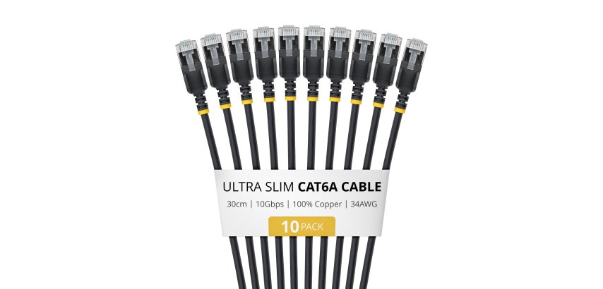 StarTech.com 6ASTP34BKS30CM10PK câble de réseau Noir 0,3 m Cat6a U/FTP (STP) Rond