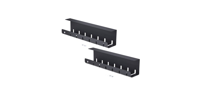 StarTech.com 2-Pack Under Desk Cable Management Tray, 42" Long (21" Per Tray), Metal Slotted Style Cable Organizer, Screw-On Install, Power Bar Holder, Black, TAA