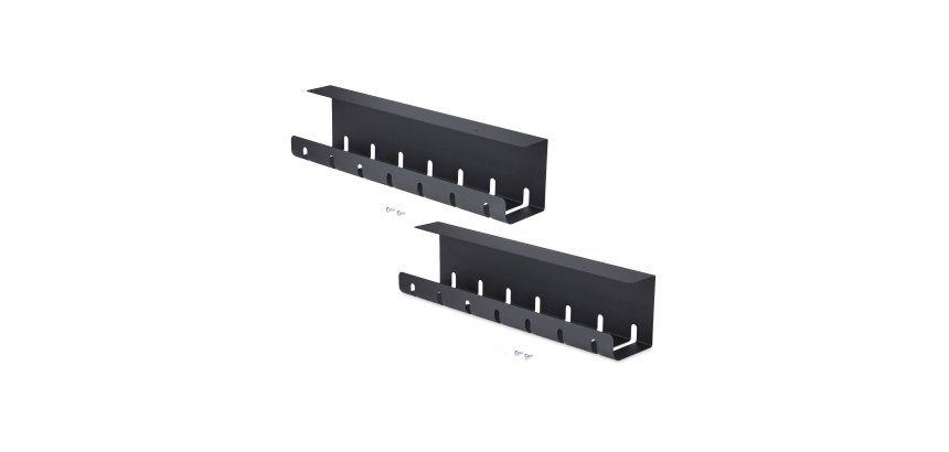 StarTech.com Lot de 2 Bacs de Gestion des Câbles sous Bureau, Longueur 106cm (53cm par Plateau), Organiseur de Câbles Métallique à Fentes, Installation par Vis, Support pour Multiprise, Noir, TAA