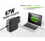 Conceptronic 3-Port 67W GaN USB PD Charger with USB-C Charging Cable, USB-C x 2, USB-A x 1, QC 3.0, PPS