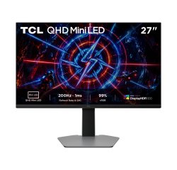 TCL P2 27P2A Monitor Mini LED da 27", risoluzione QHD (2560 × 1440), frequenza di aggiornamento fino a 200 Hz, pannello HFS (IPS), certificazione VESA DisplayHDR 600, tempo di risposta 1 ms GTG e compatibilità AMD FreeSync™ Premium.