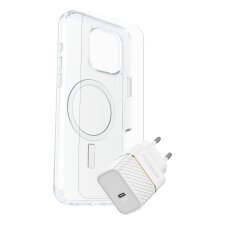 OtterBox Symmetry Series Clear for MagSafe + Premium Glass + Fast Charge Wall Charger USB-C 30W Type C para Apple iPhone 16 Pro Max