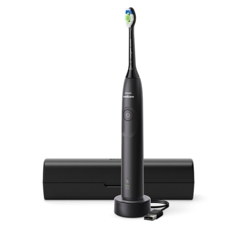 Philips Sonicare Spazzolino elettrico sonico con base di ricarica, 2 livelli intensità, sensore di pressione colore nero HX7101/02