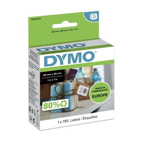 DYMO LW etiquetas auténticas multiusos pequeñas | 25 mm × 25 mm | rollo de 750 etiquetas con reverso fácil de retirar | autoadhesivas | para etiquetadoras LabelWriter