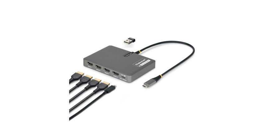 StarTech.com Adaptateur USB-C vers Station de Travail Quadruple Écran, HDMI 4K 60Hz, Passage PD 140W pour le Chargement d'Ordinateurs Portables, Port USB pour Clavier/Souris Sans Fil, TAA