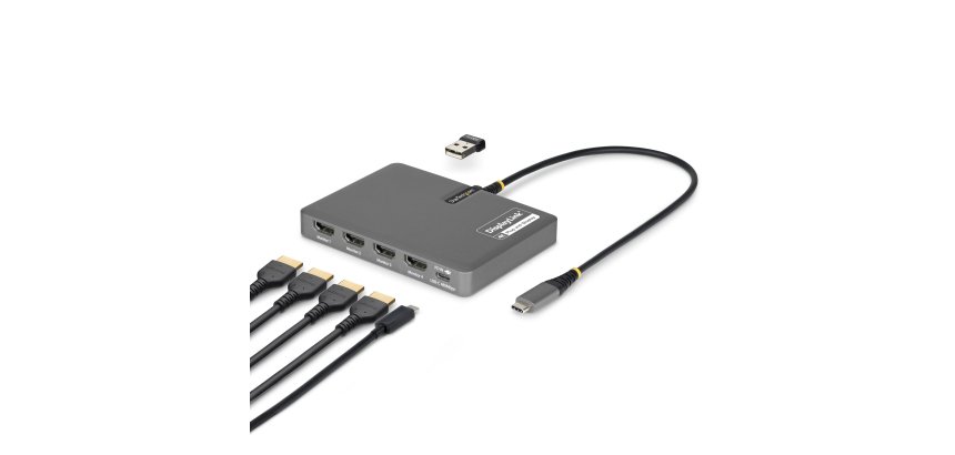 StarTech.com QUAD-USB-HDMI-ADAPT station d'accueil Avec fil USB 3.2 Gen 1 (3.1 Gen 1) Type-C Gris