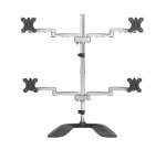 StarTech.com Desktop Quad Monitor Stand - Ergonomic VESA 4 Monitor Arm (2x2) up to 32" (17.6lb/8kg) - Free Standing Articulating Universal Pole Mount - Height Adjustable/Tilt/Swivel/Rotate - Silver
