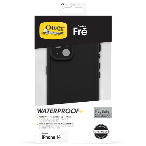 OtterBox Fre Coque pour iPhone 14 pour MagSafe, étanche (IP68), Résistant aux chocs, protection fine avec protecteur d'écran intégré, fabriqué de manière durable, supporte 5 x plus de chutes que la norme militaire, Noir