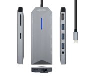 AISENS USB-C Dock 9 en 1, USB-C a 1x HDMI, 1xRJ45, 3x USB, 1x PD, 1x Audio, 1x SD, 1x Micro SD, Gris, 15 cm