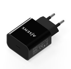 AISENS Cargador USB-C PD3.0 1 Puerto 1x USB-C 20 W, Negro