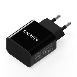 AISENS Cargador USB-C PD3.0 1 Puerto 1x USB-C 20 W, Negro