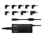 AISENS Cargador 65 W Automatico Universal Multitension Para Portatil Con 9 Conectores + USB-A QC.3.0
