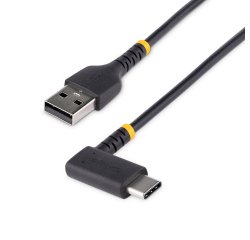 StarTech.com 6ft (2m) USB A to C Charging Cable Right Angle - Heavy Duty Fast Charge USB-C Cable - Black USB 2.0 A to Type-C - Rugged Aramid Fiber - 3A - USB Charging Cord