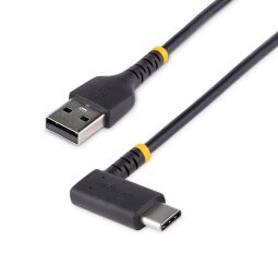 StarTech.com 2m USB A naar C Oplaadkabel, Haakse USB-C Kabel, Robuuste Fast Charge USB-C Kabel, USB 2.0 A naar Type-C, 3A, USB Laadkabel met Aramide Vezel, Zwart