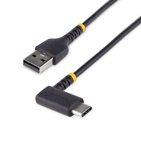 Cable 1m USB A a USB C Acodado - en Ángulo Recto - Cable USB-C de Carga Rápida - de Alta Resistencia - USB 2.0 A a USB Tipo-C - Fibra de Aramida - 3A - de Carga