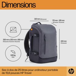 HP Sac à dos pour ordinateur portable Travel 25 litres 15,6 pouces (gris acier)