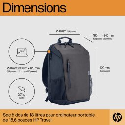 HP Sac à dos pour ordinateur portable Travel 18 litres 15,6 pouces, gris fer