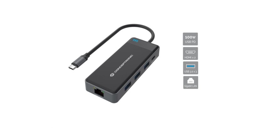 Conceptronic DONN14G base para portátil y replicador de puertos Alámbrico USB 3.2 Gen 1 (3.1 Gen 1) Type-C Gris