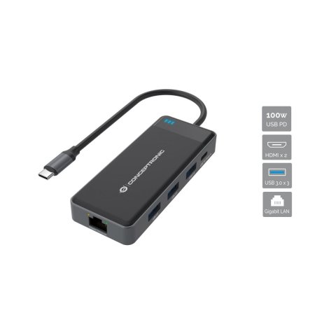 Conceptronic DONN14G base para portátil y replicador de puertos Alámbrico USB 3.2 Gen 1 (3.1 Gen 1) Type-C Gris
