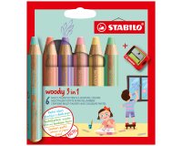 Crayons multi-talents stabilo woody 3en1 + 1                taille-crayons coloris        assortis pastel  etui carton