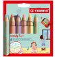 Woody 3in1 crayon de couleur - Etui carton de 6 crayons + taille-crayon - Coloris pastel