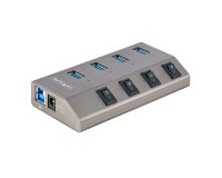 StarTech.com Hub USB-C Autoalimentado de 4 puertos con Interruptores Individuales - Concentrador USB 3.0 a 5 Gbps con Fuente de Alimentación - Ladrón USB Tipo C a USB-A - BC 1.2
