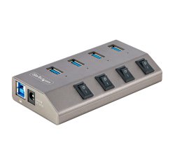 StarTech.com Hub USB-C Autoalimentado de 4 puertos con Interruptores Individuales - Concentrador USB 3.0 a 5 Gbps con Fuente de Alimentación - Ladrón USB Tipo C a USB-A - BC 1.2